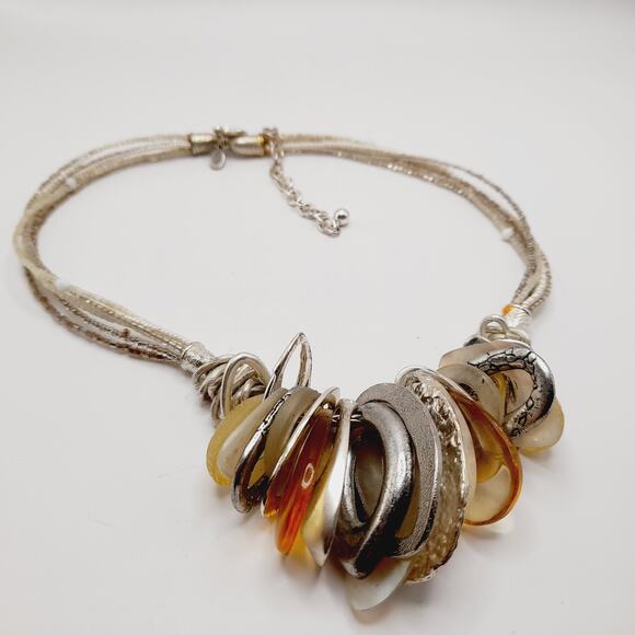 Chico’s Mixed Metal Lucite Shell Glass Charm Statement Necklace 24” - Picture 8 of 9